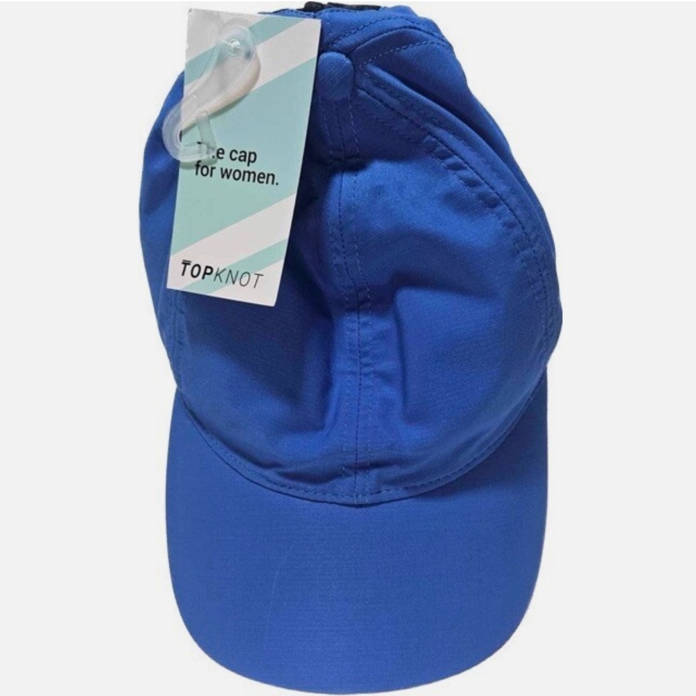 Topknot Hat Cap Strap Back Womens Medium Large Blue Performance Ponytail Running